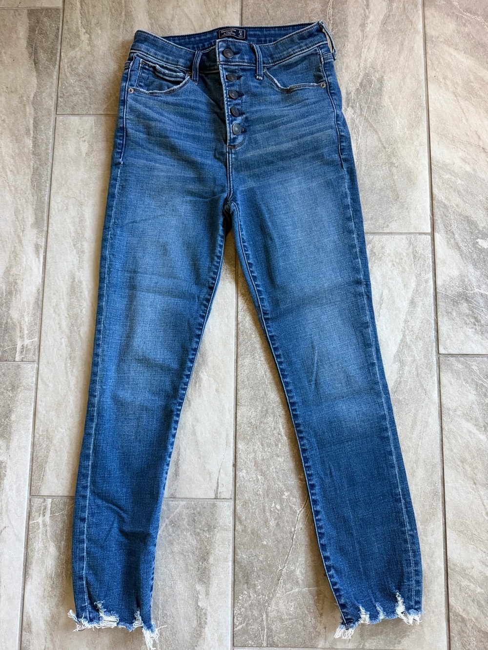 Abercrombie & Fitch Button-Fly Medium Blue Skinny Jeans